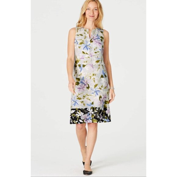 J. Jill Linen Floral Print Midi Dress Sz M Womens Summer Blue White Purple Sheat - Picture 15 of 15